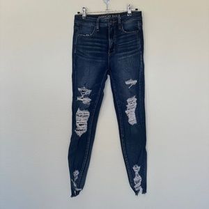 American eagle  super super stretch X super hi rise Jegging distressed raw hem